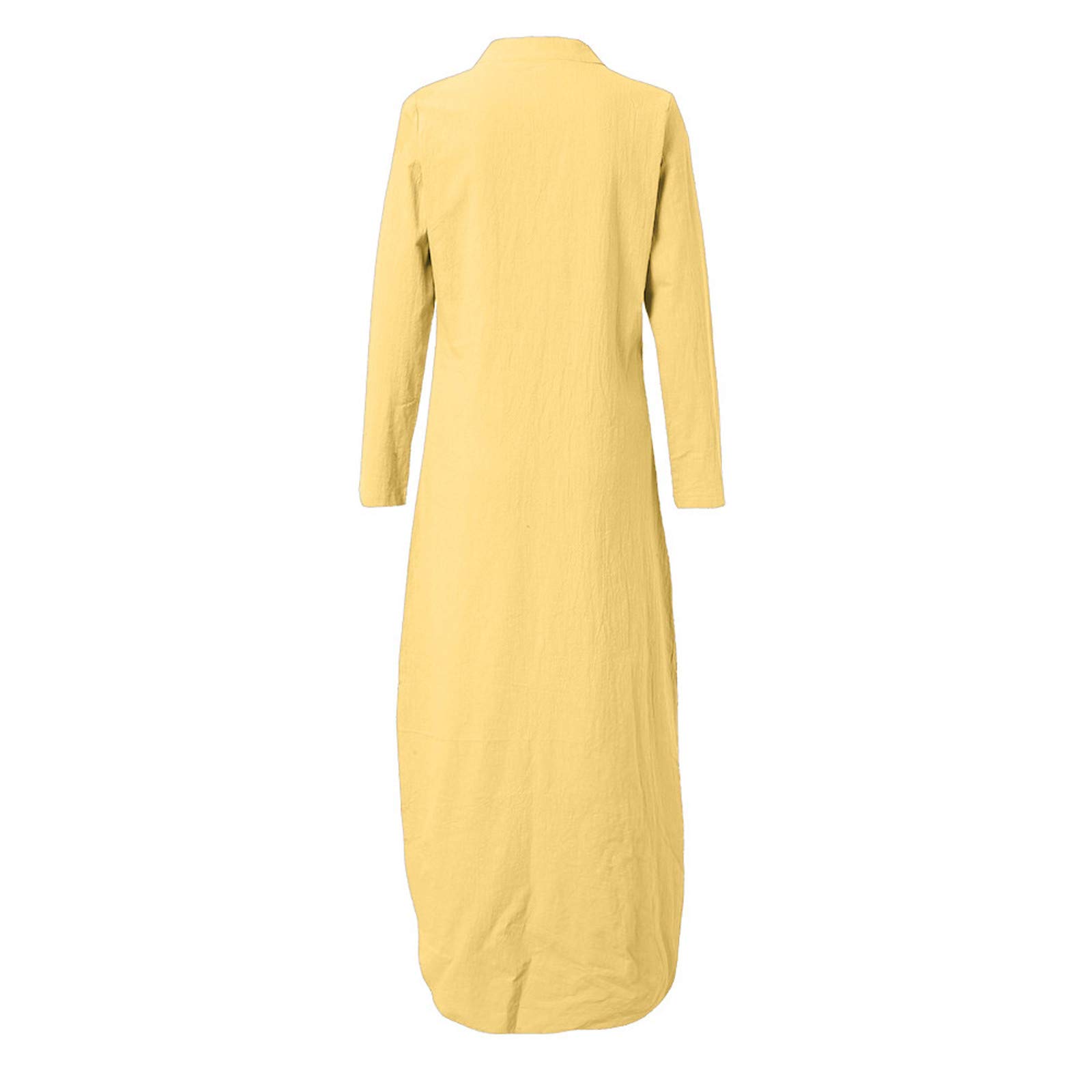 Generico Robe longue d'été pour femme avec col en V, manches longues, ligne droite, coton et lin, confortable, robe avec impression, élégante, grande taille, décontractée, pour l'extérieur