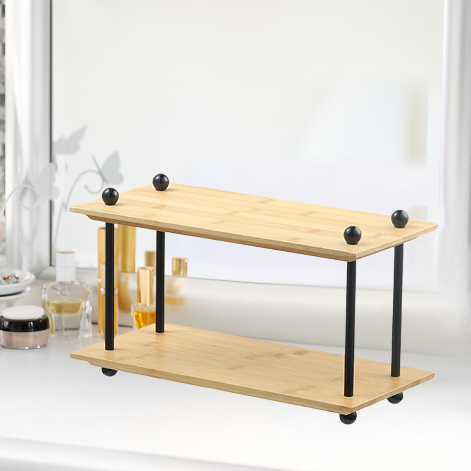 Gralara Organizer da Scrivania con Ripiano per Organizzazione Scaffale Multifunzione da Piano Supporto per Tazze E Oggetti Decorativi Struttura Resistente in, bambù 2 Strati