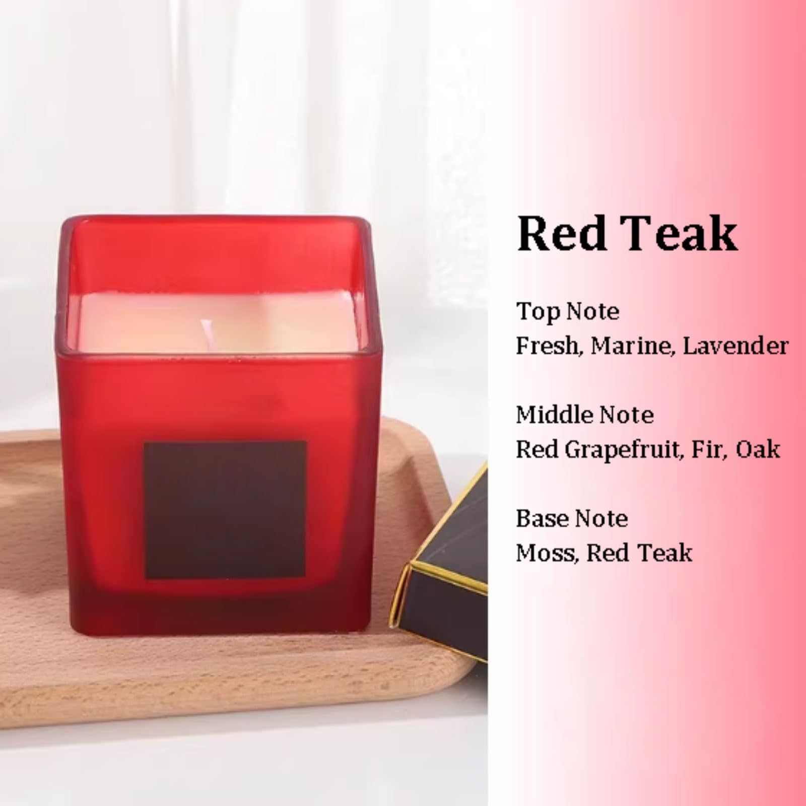Velas de vidrio, vela cuadrada de aromaterapia hecha con cera de soja y aceites esenciales de larga duración for dormitorio, oficina y fiesta(Rot)
