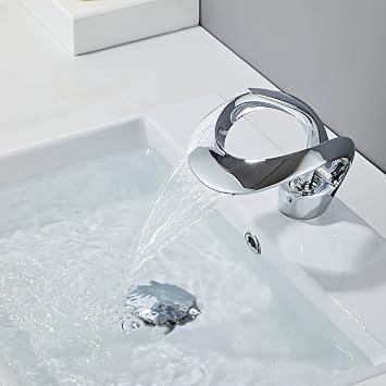 Waterfall Bathroom Counter Top Taps Bath Basin Mixer Tap Mono Brass Faucet,Plating,Low