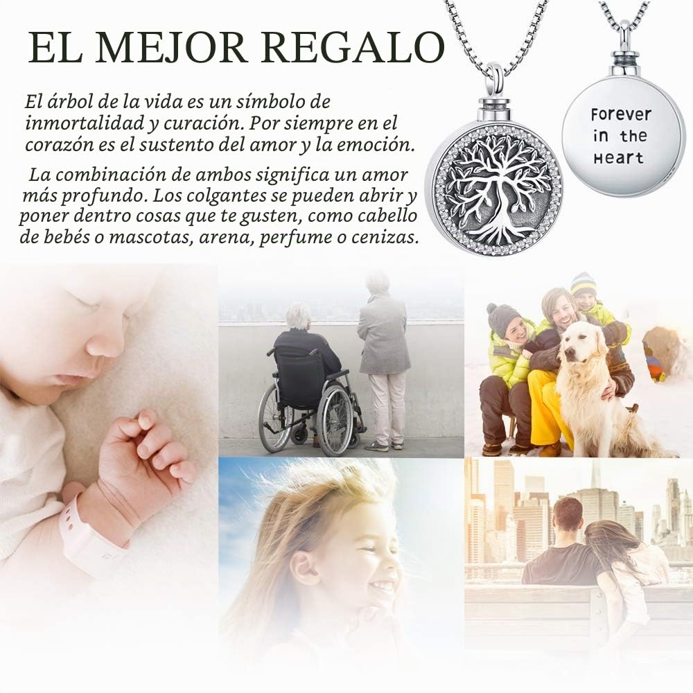 Odinstone Collar para cenizas de plata de ley S925, Colgante Cenizas Árbol de la vida Joyería cremación conmemorativas para mujeres medallón conmemorativo con kit de relleno