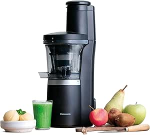 Panasonic Slow Juicer MJ-L700KXE, elektrische Fruchtpresse, Entsaften von ganzen Früchten und Gemüse, 75-mm Öffnung, schlankes Design, sicher und praktisch, Schwarz