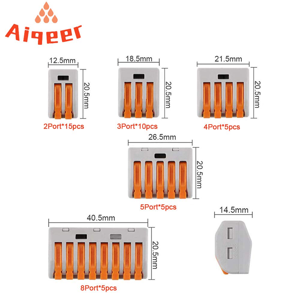 40 sztuk Dźwignia Nakrętka Kabel Złącza Złącza Kit, Złącze kablowe Złącza Compact Driver, Quick Sprężyna Złącze Blok Terminal (PCT-212, PCT-213, PCT-214, PCT-215, PCT-218)