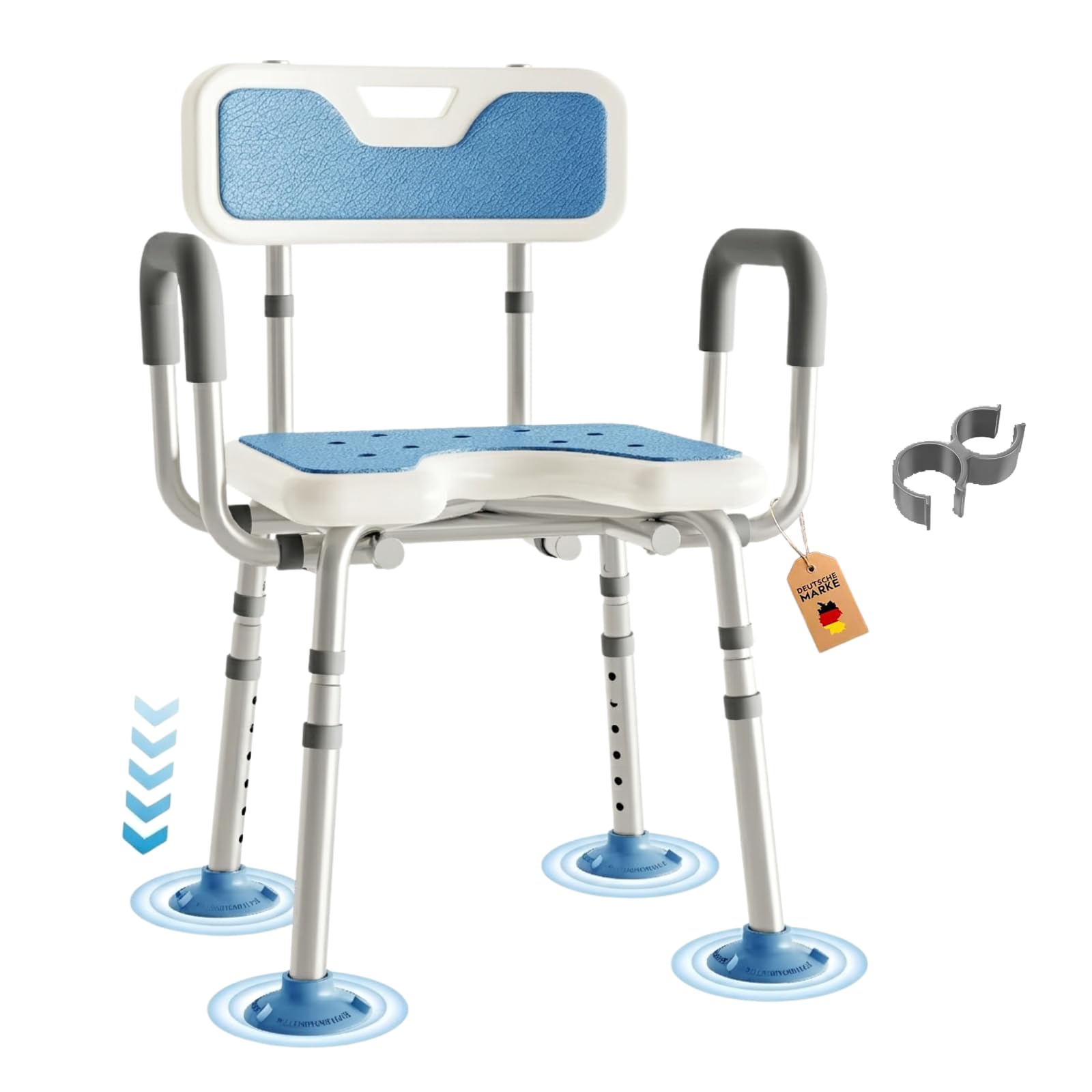 RMAN® Krzesło prysznicowe dla seniorów, obciążenie ok. 150 kg, siedzisko do wanny | Regulowana wysokość podpórki prysznicowej z antypoślizgowym oparciem, niebieski