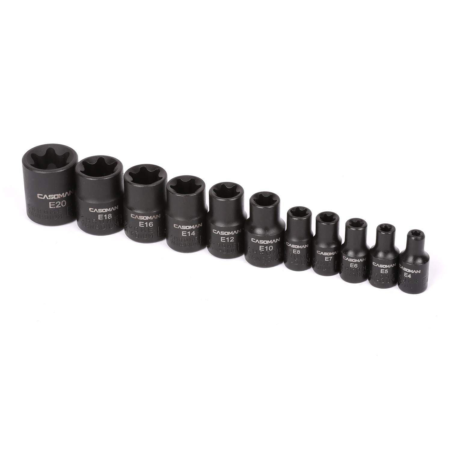 CASOMAN 11 PC Female E-TORX Star Socket Set with Rail, Female External ...