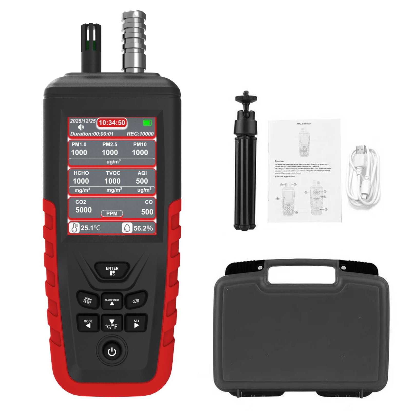 Compteur de qualité de l'air intérieur multi-capteur avec alarme de CO2 et humidité