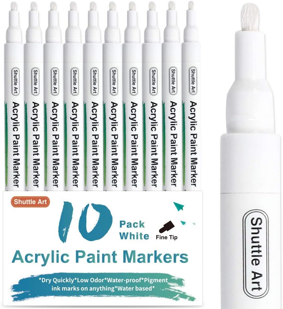 Shuttle Art White Paint Pen, 10 Pack Fine Tip Acrylic Paint