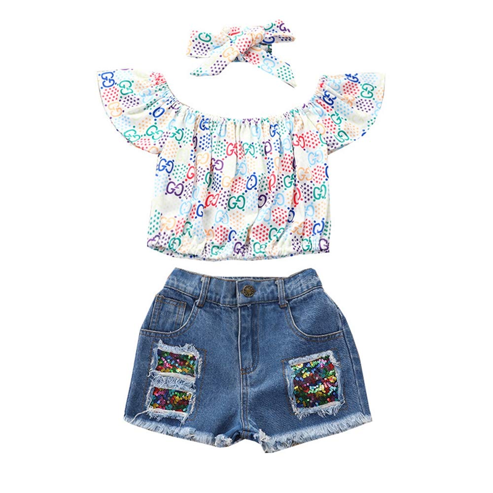 Bonfor 3 piezas Ropa Niña 2-6 años Conjuntos Verano Tie-dye Pantalones Vaqueros+Camisa, Trajes Conjunto Ropa Niña 1 año Moderna