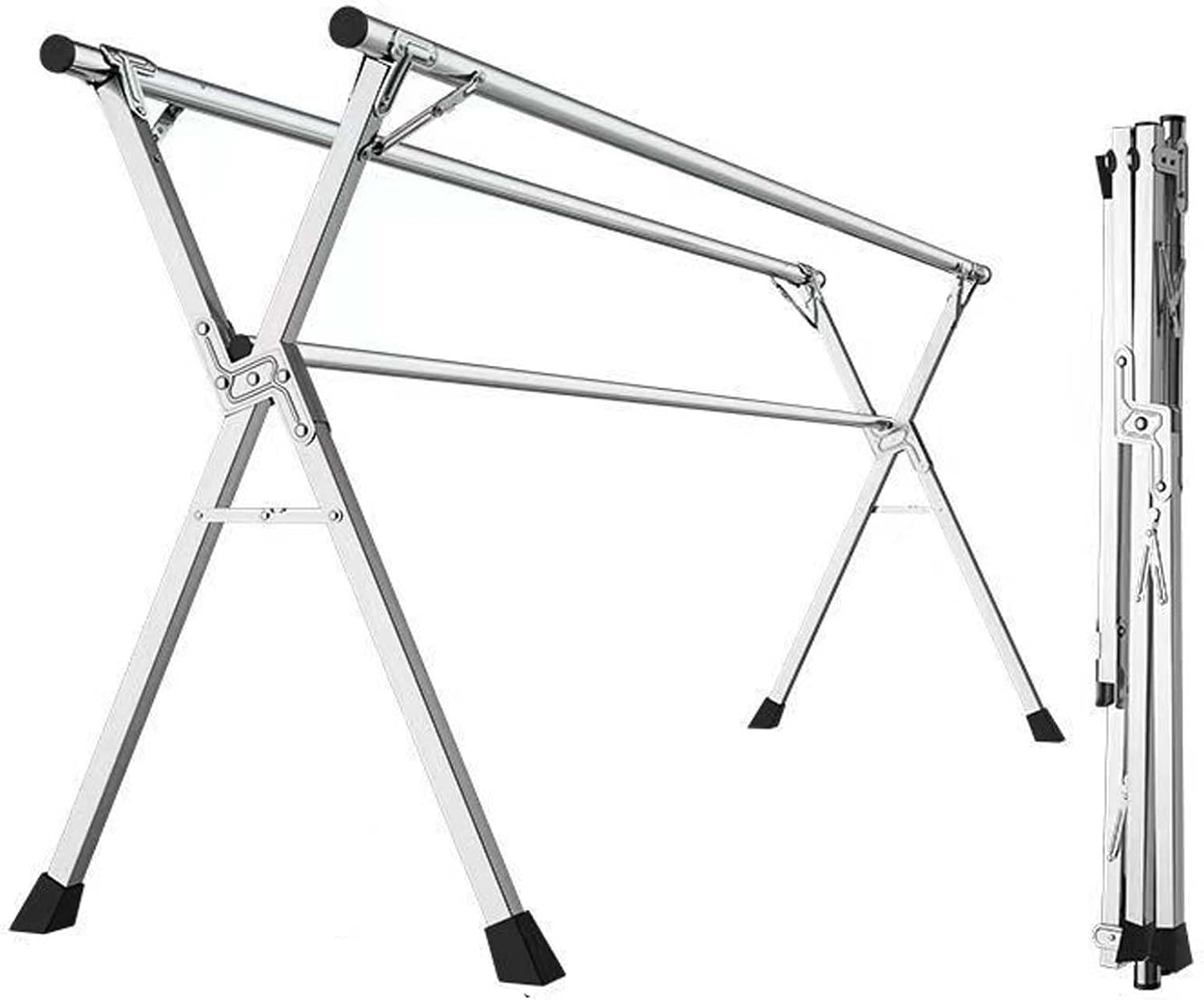 Laundry Drying Rack Foldable, Collapsible Clothes Drying Rack, Stainless Steel Heavy Duty Clothing Drying Rack, Length Adjustable Saves Space Garment Rack, for Indoor Ou