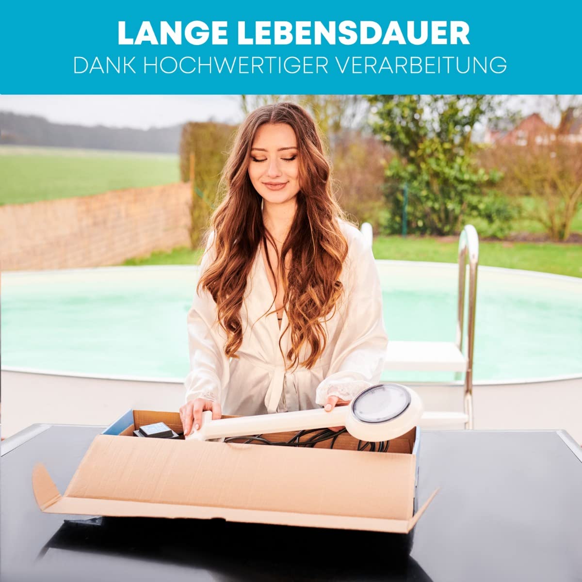 BWT LED Einhänge Scheinwerfer 16 Watt / 12 Volt / 710 Lumen/weißes Licht | 7 m Kabel | steckerfertig montiert | Pool Schwimmbad Beleuchtung | Stahlwandpools