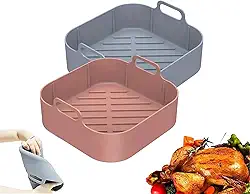 Kit 2 Formas de Silicone Quadrada para Air Fryer, Antiaderente 18x18x5 cm - Forma Cesta Reutilizável de Fritadeira, Forro Assadeira (Cor Sortida)