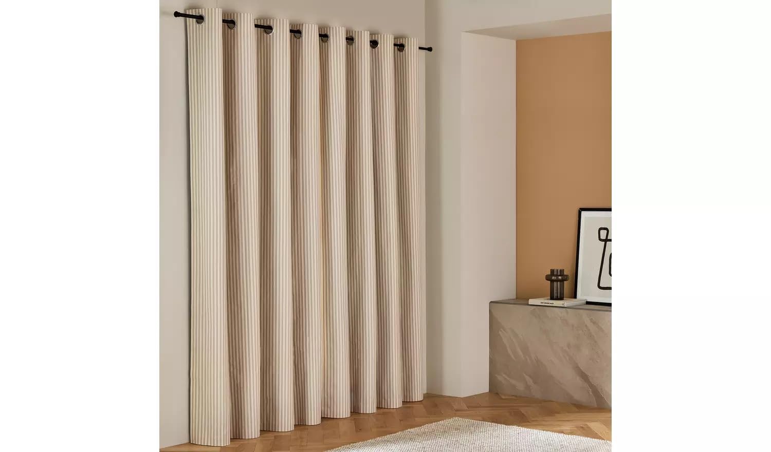 SEGOY Stripe Blackout Eyelet Curtains - Latte - 229x229cm