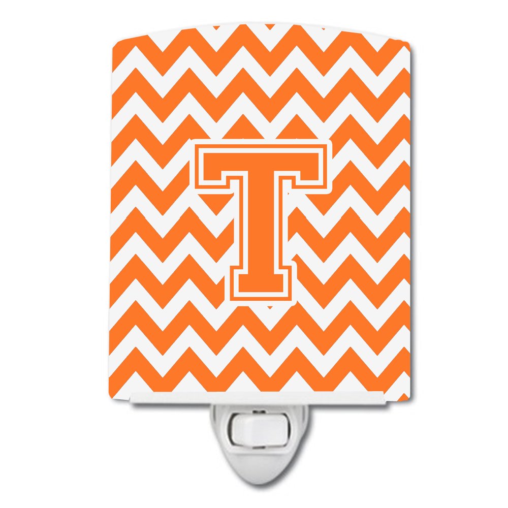Caroline's Treasures CJ1046-TCNL Letter T Chevron Orange and White Ceramic Night Light Compact, UL-Certified, Ideal for Bedroom, Bathroom, Nursery, Hallway, Kitchen, 6x4x3, Multicolor