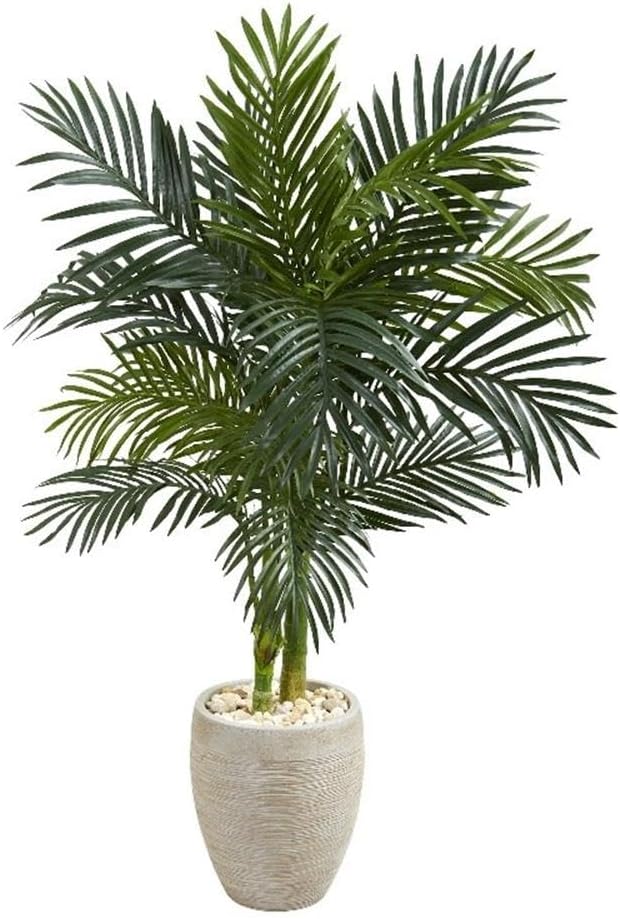 Nearly Natural 4.5ft. Golden Cane Palm Artificial Tree in Oval Planter