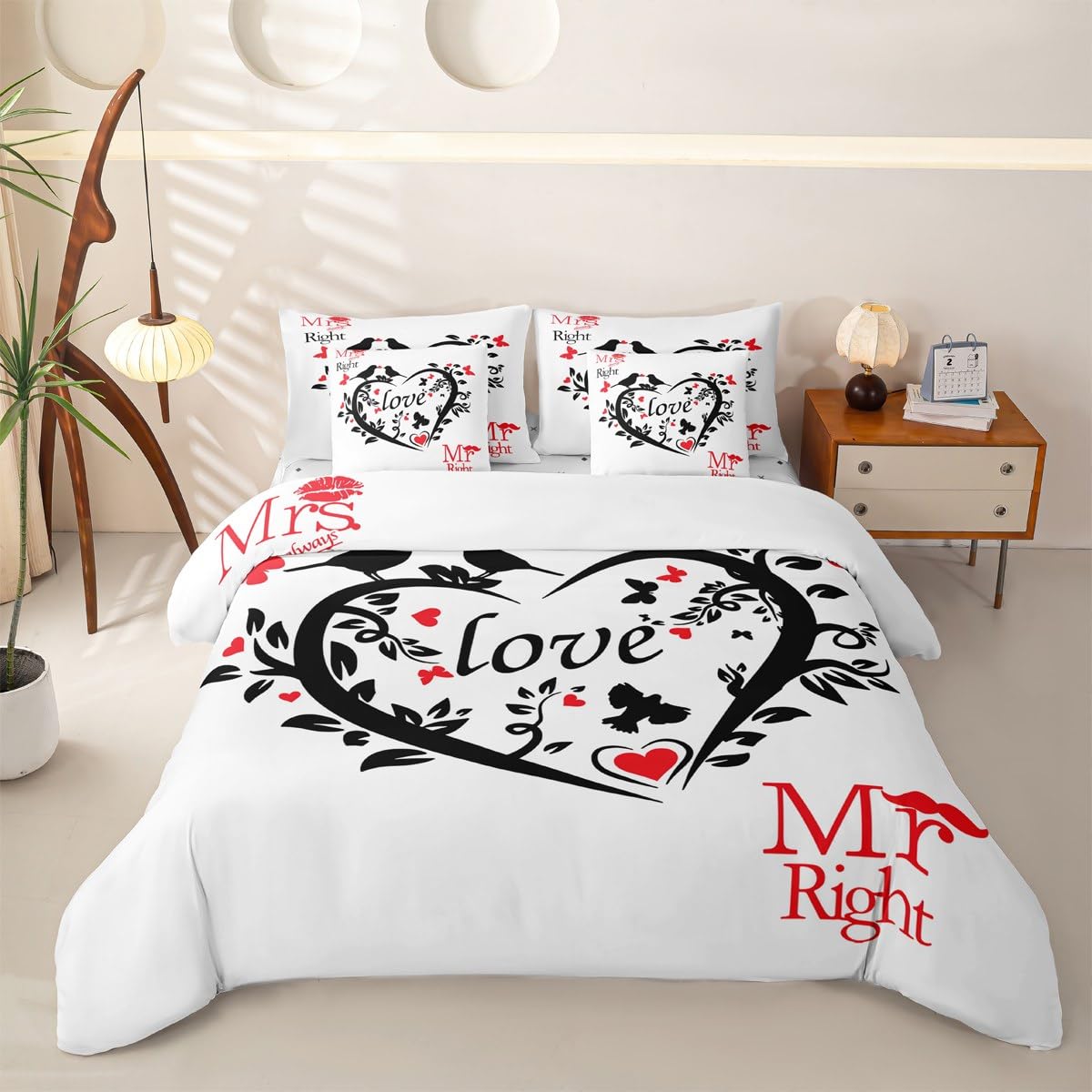 Loussiesd Mr Mrs poszewka na kołdrę z prześcieradłami 7 sztuk king size romantyczny ślub kompletny zestaw pościeli dzieci chłopcy dziewczęta romans walentynki zestaw pościeli sypialnia dekoracja