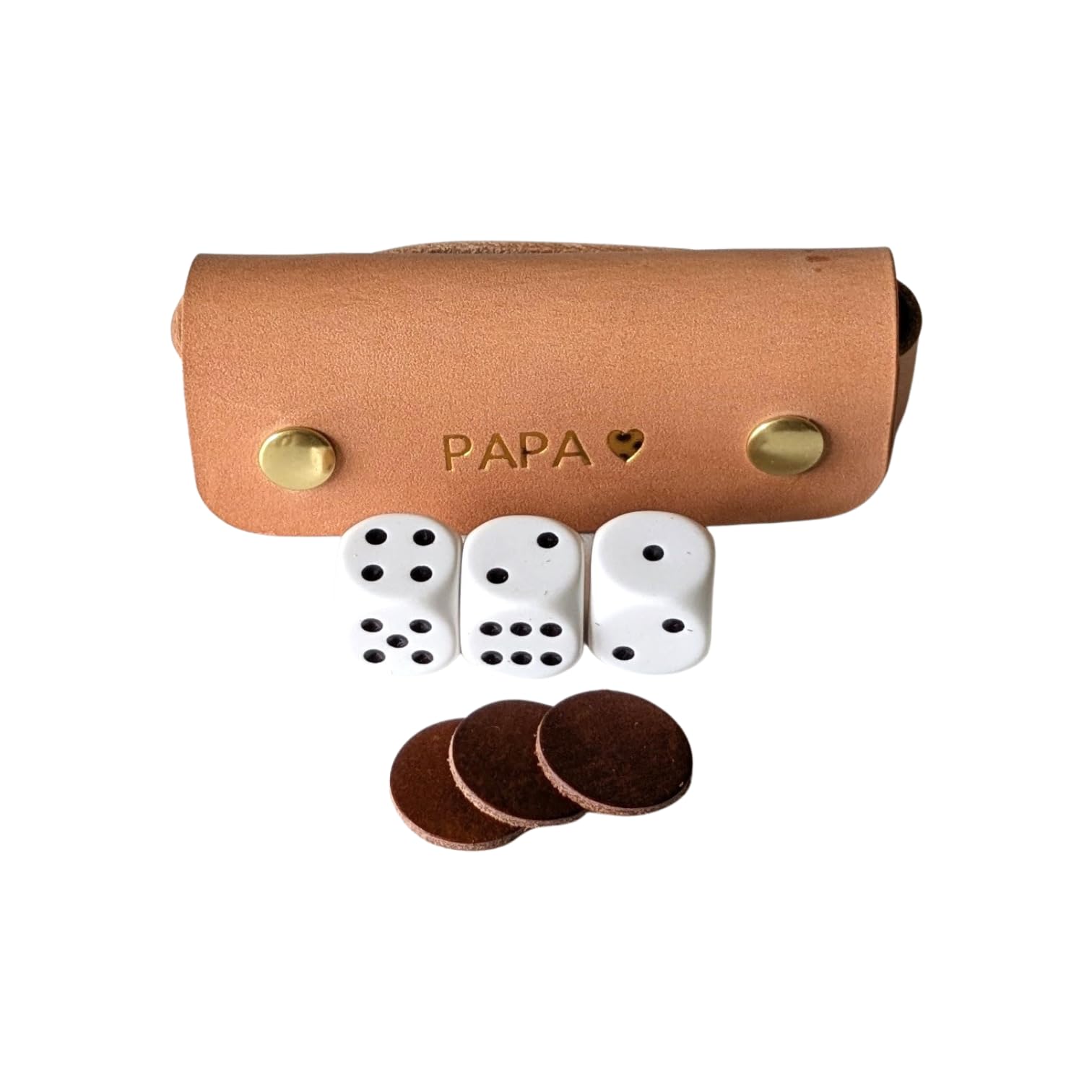 Jeu de 421 dans Un étui en Cuir véritable, fabriqué à la Main en France. Personnalisation pour Cadeau.
