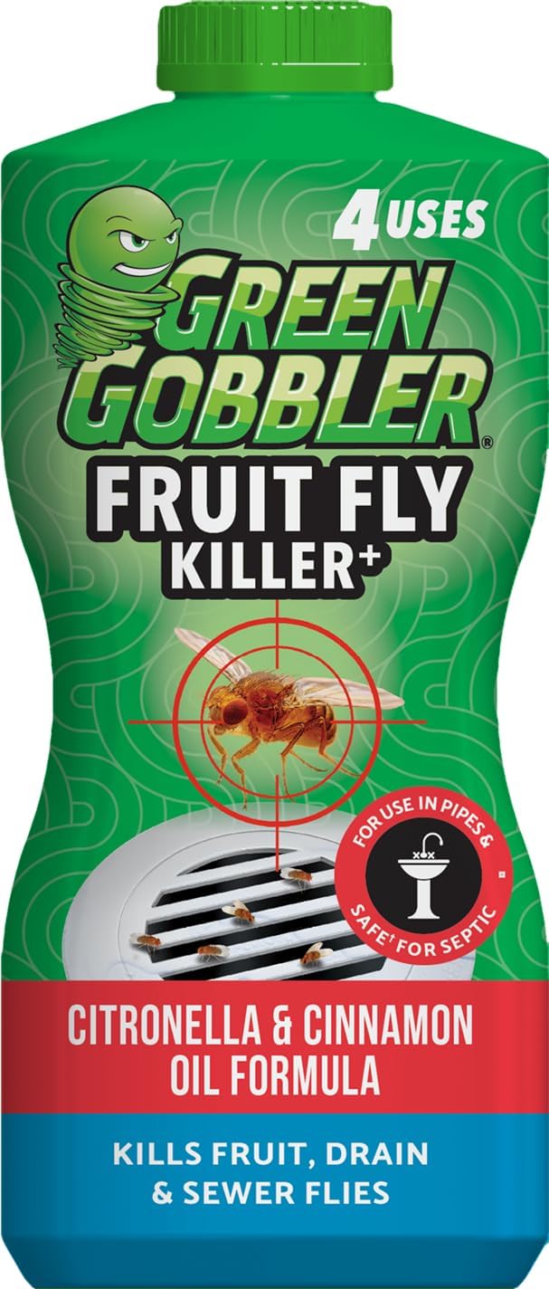 Green Gobbler Fruit Fly Killer+ - Kills Fruit Flies, Drain Flies & Sewer Flies, Gel Treatment for Use in Sinks & Pipes - Safe for Septic Systems, 32oz