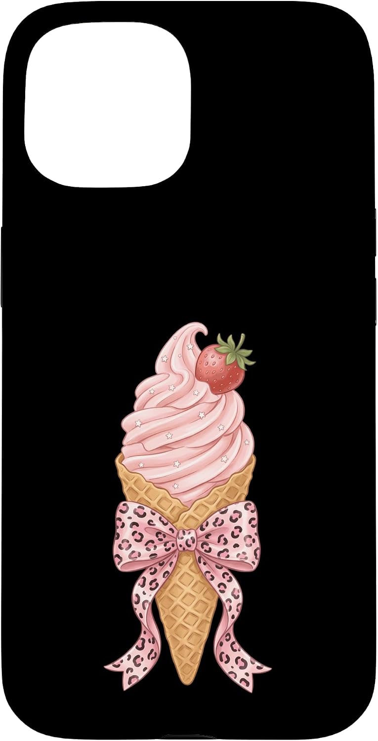 Ice Cream Coquette Bow Ice Cream Cone Case for iPhone 15