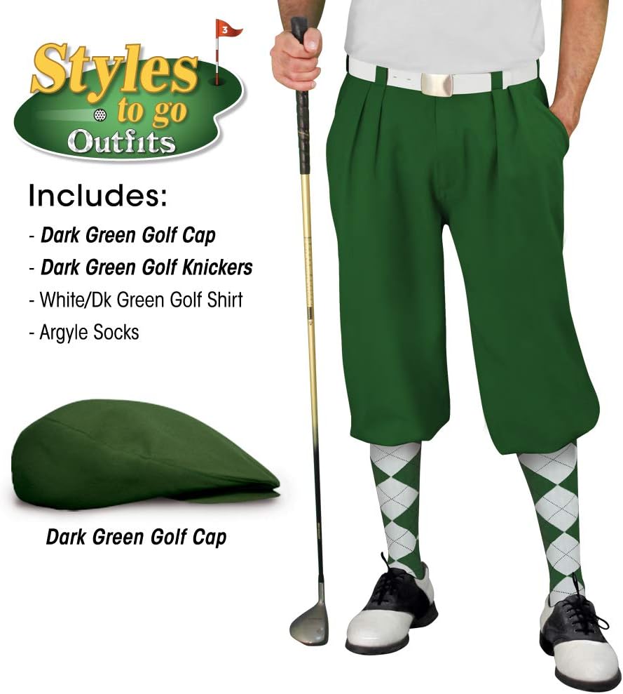 メンズゴルフOutfit &ndash; ダークグリーン&amp;ホワイトゴルフKnicker Complete Outfit