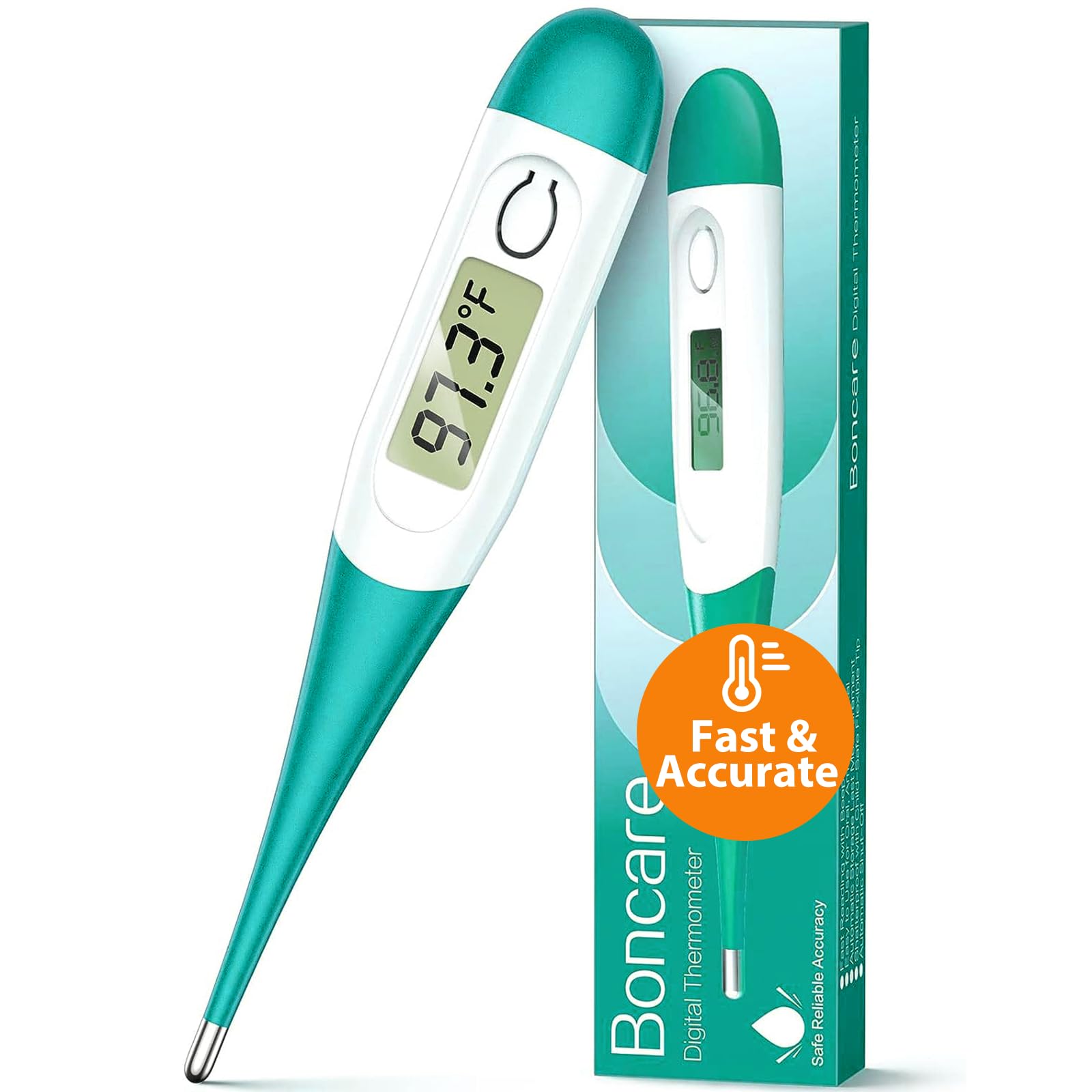 Boncare 10 Seconds Digital Thermometer for Adults and Kids - Accurate & Safe Rectal Thermometer for Baby with Fever Alarm, Oral Thermometer FSA HSA Eligible (Clear Blue)