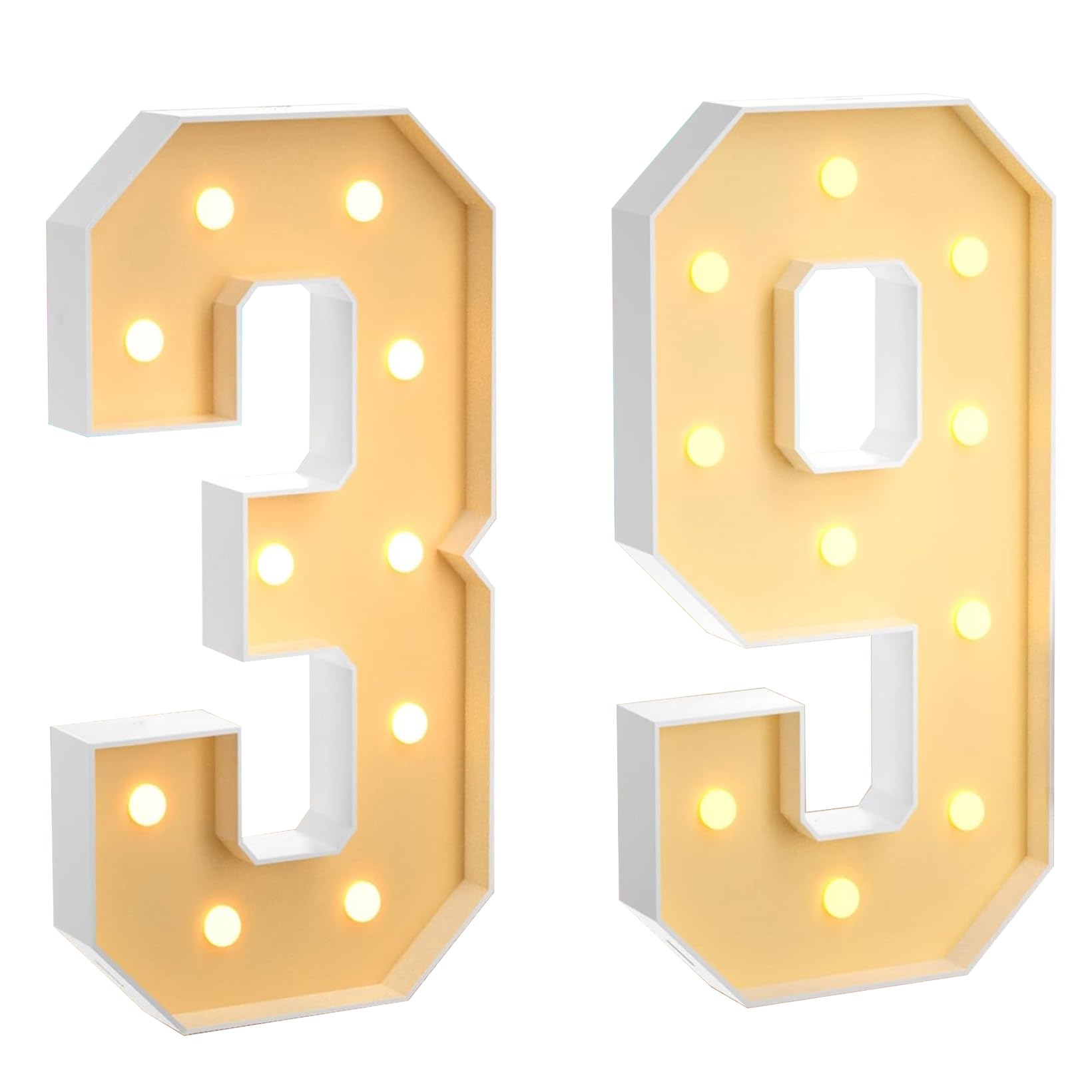 100 cm, grande numero 39, con numeri a LED grandi, decorazione a mosaico, luce bianca calda, per casa, feste, compleanni, matrimoni, compleanni e Natale