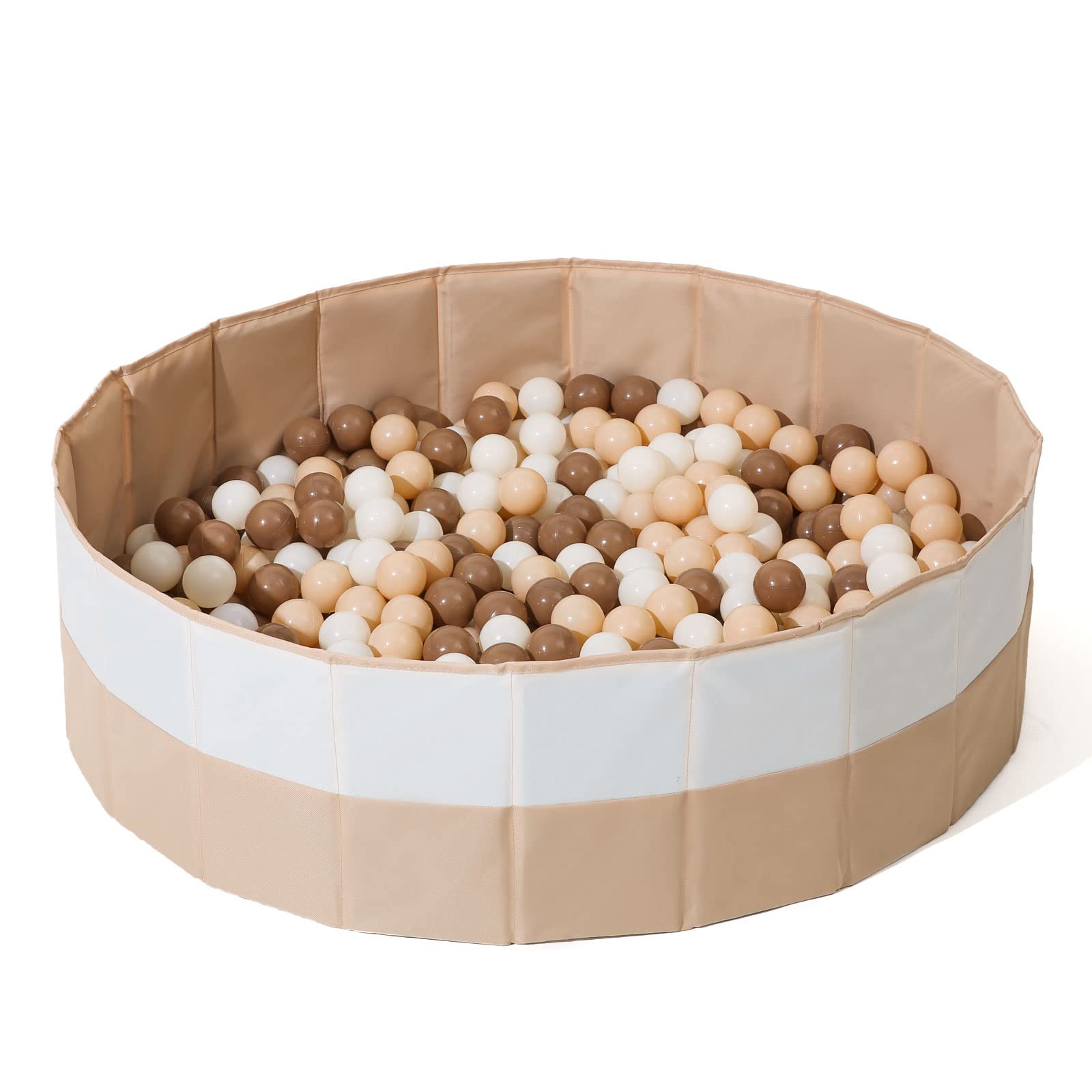 TRENDPLAY Kids Ball Pit for Baby Toddlers, Foldable Double Layer Playpen, Oxford Cloth Play Ball Pool with Storage Bag (Balls Not Included), Beige+Khaki