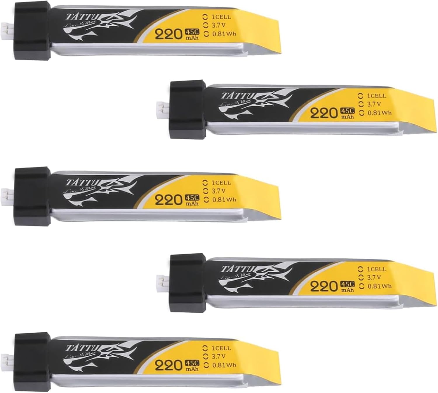 Tattu 5 Pcs 3.7V 220mAh 45C 1S LiPo Battery Pack with Ultra Micro for Blade Inductrix Tiny Whoop FPV Nano QX Nano CPX Nano CPS in The E-flite Micro Planes(5 Pcs)