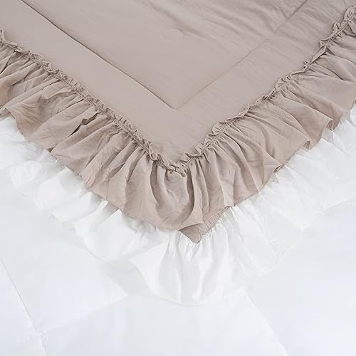 Miniatura 9 de Shabby Chic - Juego de ropa de cama bohemio, tamaño King, con volantes, decoración del hogar, microfibra ultra suave, color gris pardo, edredón de