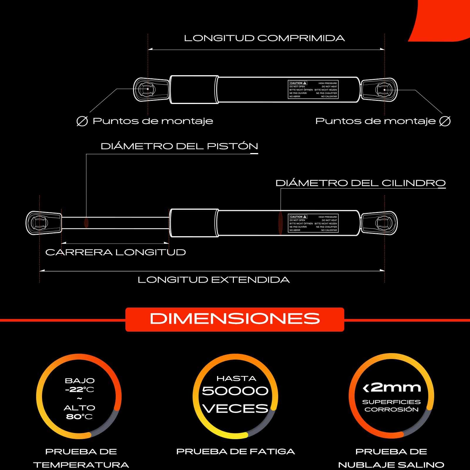 Lot De 2 Ressorts à Gaz Pour Capot Alfa Romeo 159, Brera, Spider (2005-2012) - Référence 60688574 - Longueur ~600 Mm, Force 250 N