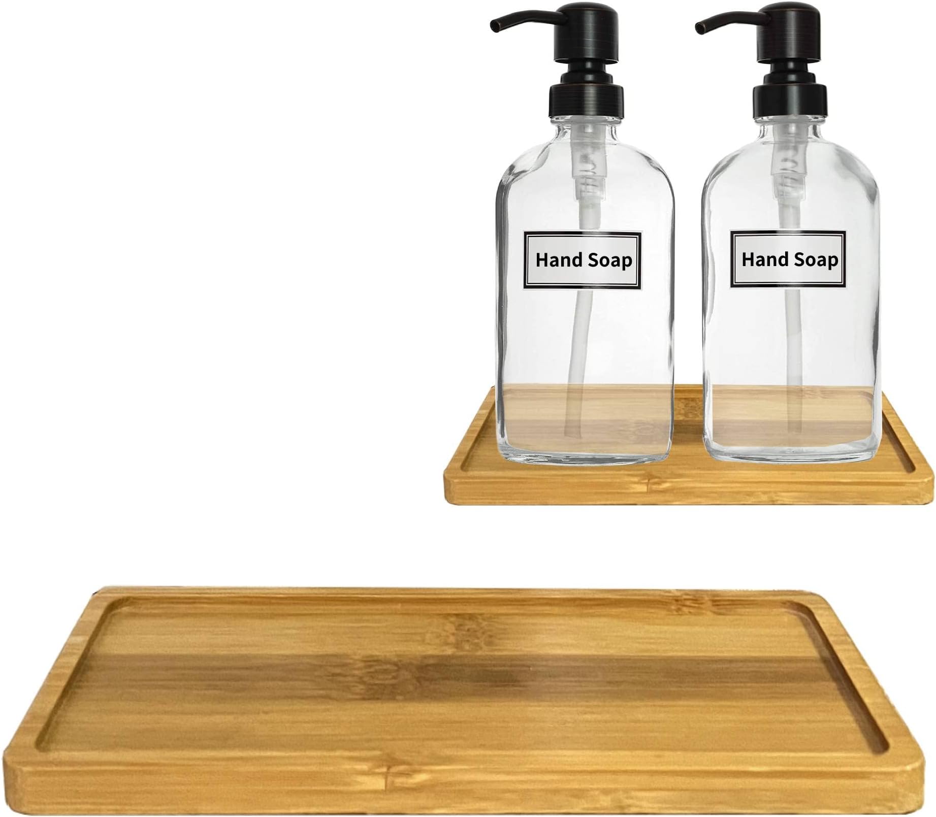 FCHO Bamboo soap dispenser tray, Bathroom Countertop Tray Kitchen Tray
