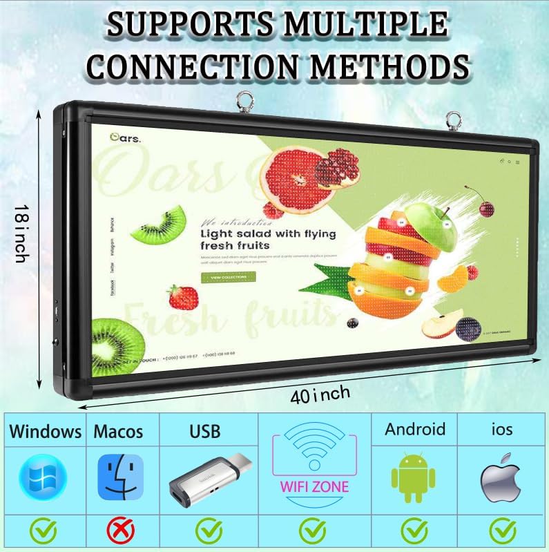 PH6 40x18 inch Outdoor Weatherproof Full-Color LED Digital Sign, WiFi/USB Programmable, Displays Scrolling Text, Images, Video 40"x18"