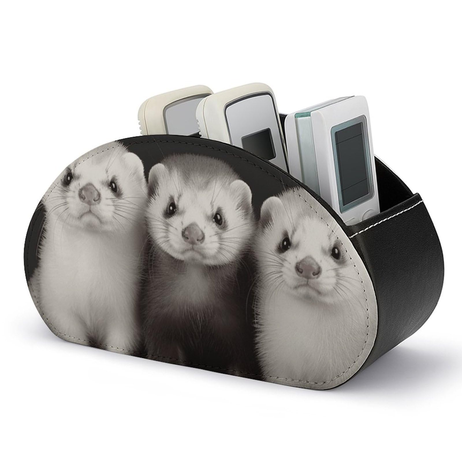 VstaDank Ferrets Remote Control Holder with 5 Compartments PU Leather Remote Caddy Desktop Organizer Store TV Remote Control Storage Box for Home Office Desk Nightstand