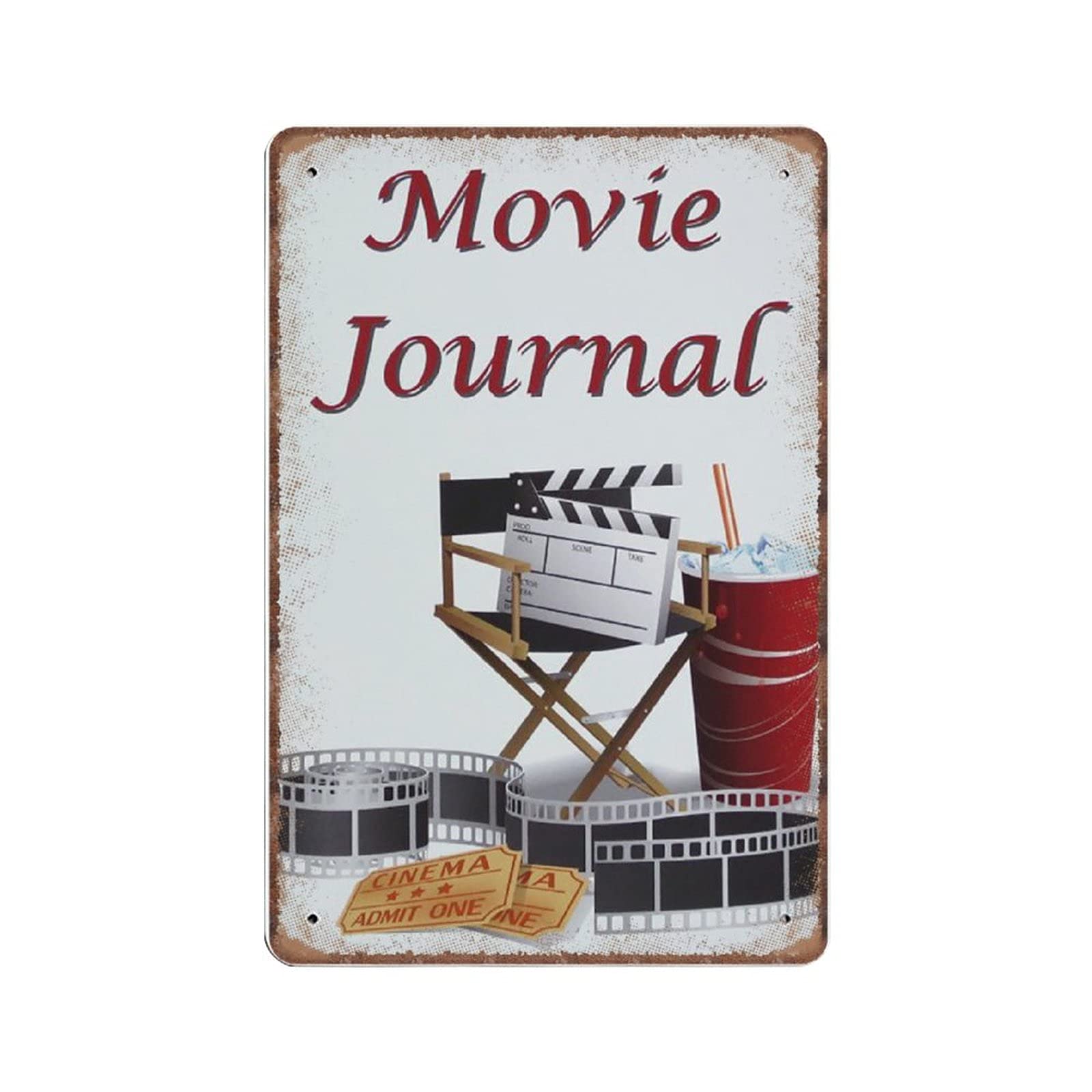 rayprint Movie Journal Tin Signs Cinema Gifts Retro Funny Metal Sign Vintage Poster Wall Art for Kitchen Garden Bathroom Farm Home Coffee Decor Tin Sign, 20x30 cm