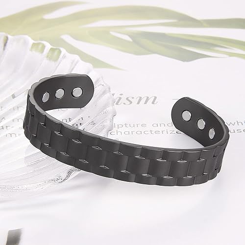 Miniatura 3 de Pulsera magnética negra de cobre puro  Banda deportiva unisex ajustable con imanes ultra fuertes