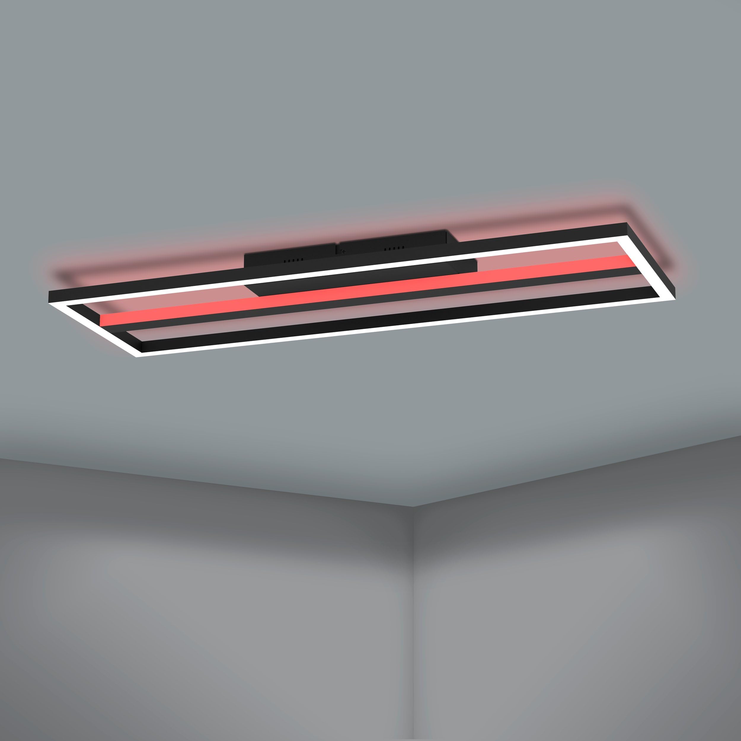 Eglo connect.z Smart Home plafoniera LED Calagrano-Z, ZigBee, app | e controllo vocale Alexa, bianco caldo – freddo, retroilluminazione RGB, plafoniera dimmerabile in metallo nero, 64 x 22 cm