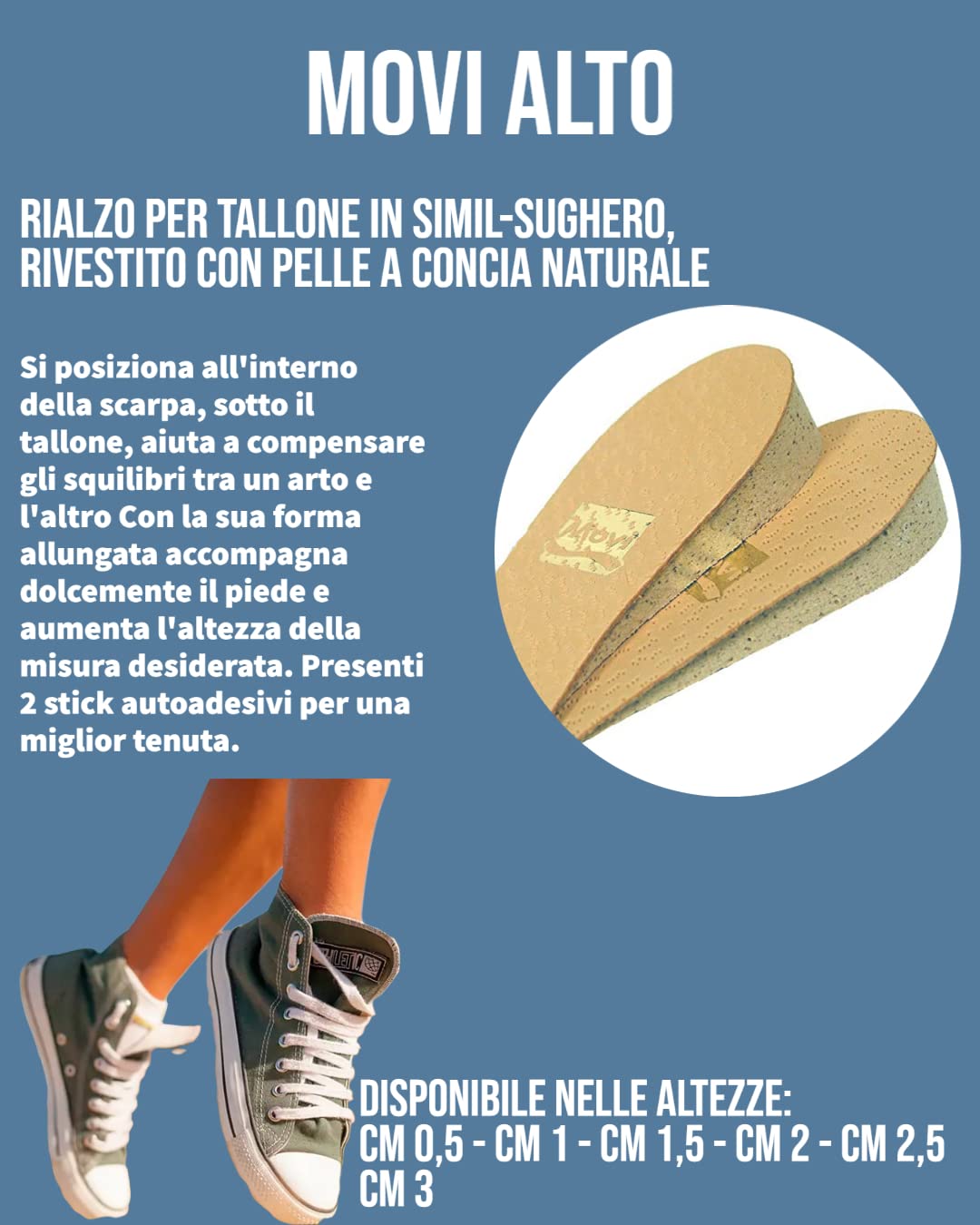Movi Alto Rialzo per Tallone in Simil-Sughero, Rivestito con Pelle a Concia Naturale