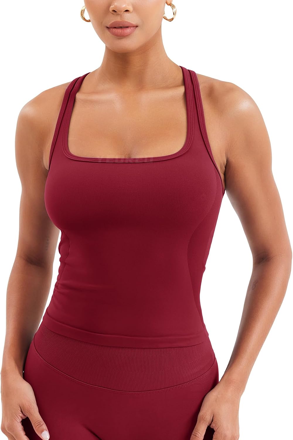 YEOREO CoreFlex Workout Tank Tops for Women Square Neck Sleeveless Camisole Tops Seamless Racerback Gym Athletic Shirts