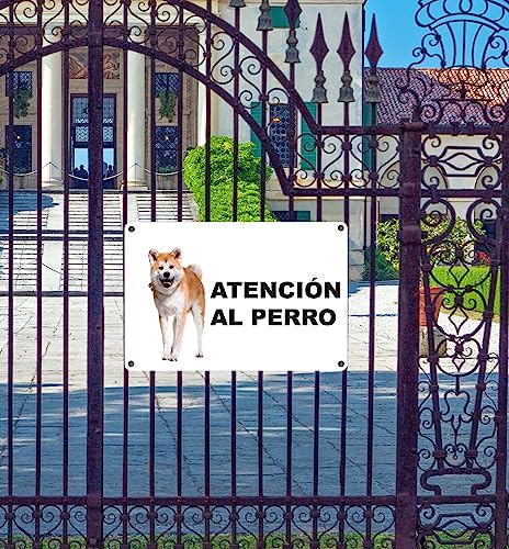Phonecasing - Cartel de señal «Attenti al Cane» de aluminio, 3 mm, compuesto en español (30 cm x 20 cm, Akita Inu)