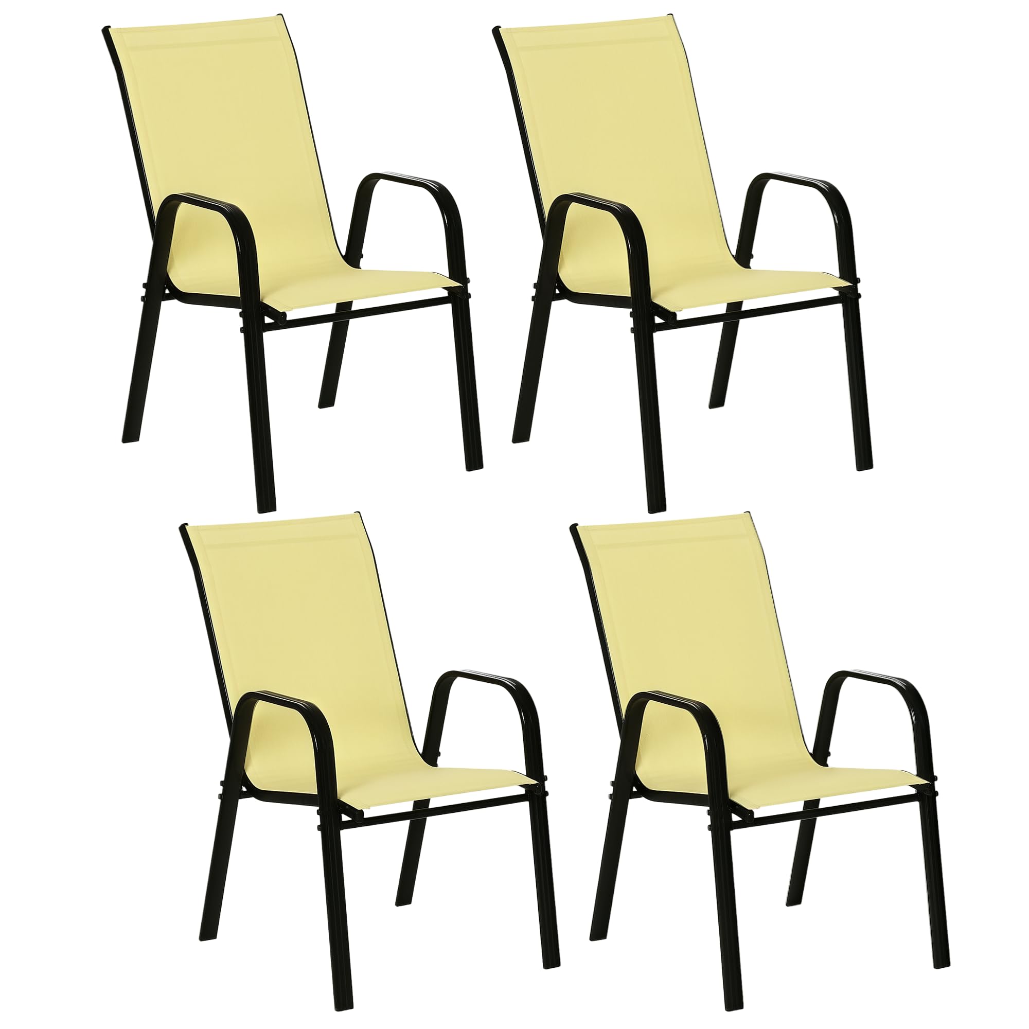 Outsunny Set of 4 Garden Dining Chair Set Outdoor w/ High Back Armrest Beige  | TJ Hughes