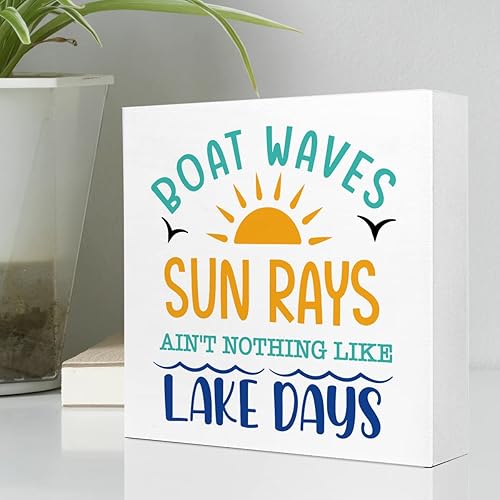 Miniatura 3 de Boat Waves Sun Rays ain't Nothing Like Lake Days - Placa de madera rústica de lago, decoración de escritorio, retro, cabaña de lago, hogar, madera,