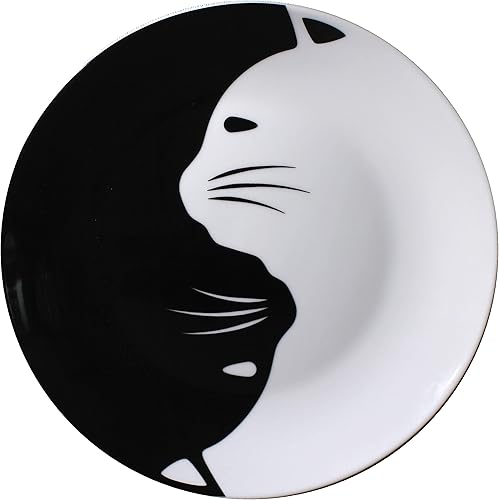 Miniatura 5 de Juego de platos de porcelana de gato blanco y negro, el mejor regalo para los amantes de los gatos (juego de platos llanos de 10.5 pulgadas)