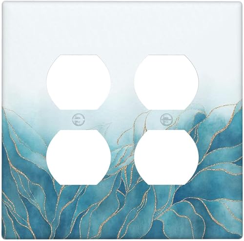 Yamxbfa Decorative Light Switch Cover Plate Blue Marble Abstract Golden Teal Lea