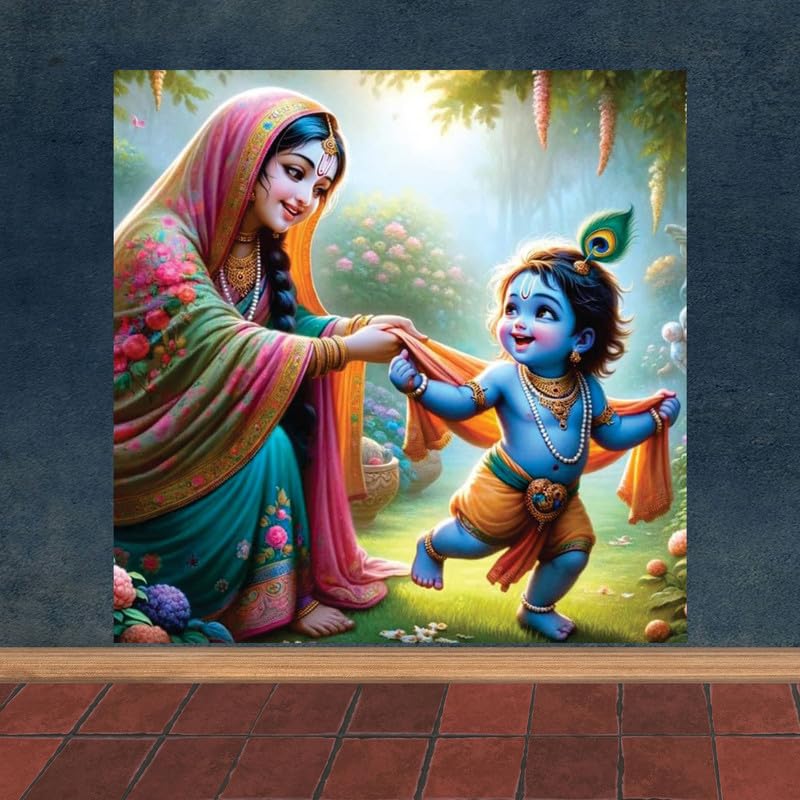 Image of British Terminal Cute little Bal Gopal Baby God Krishna| Kanha Ji | Laddu Lord Makhan Chor Painting Religious Poster for Pregnant Women for wall (matt thin vinyl,sticker,multicolor,unframed)| bj433