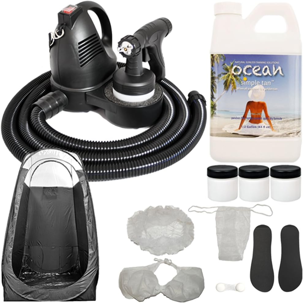 OCEAN Sunless Airbrush HVLP SPRAY TANNING SYSTEM 2qt Dk Simple Tan Solution Tent