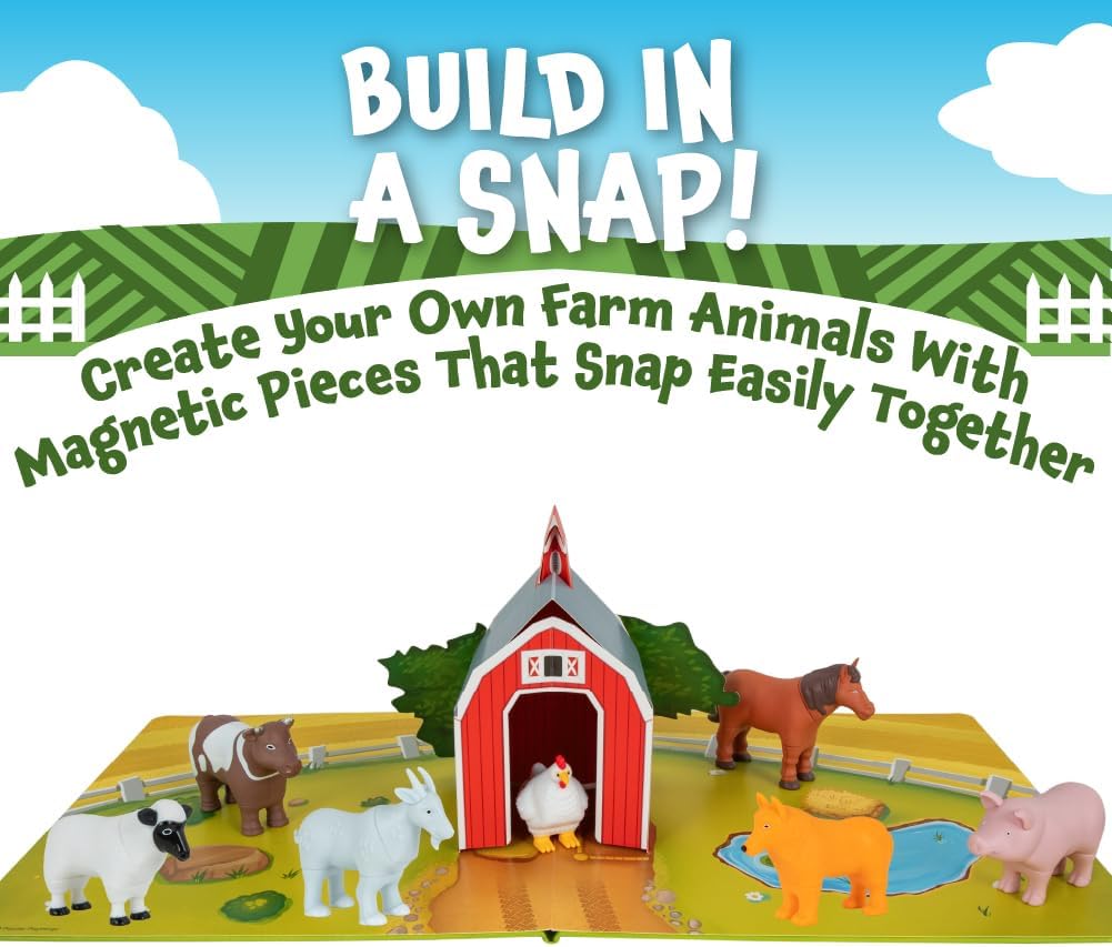 POPULAR PLAYTHINGS Magnetic Animals for Toddlers 1-3, Mini Mix or Match Animal Toys, Set of 7 Gift for Kids - Farm Animals with Pop-up Playmat
