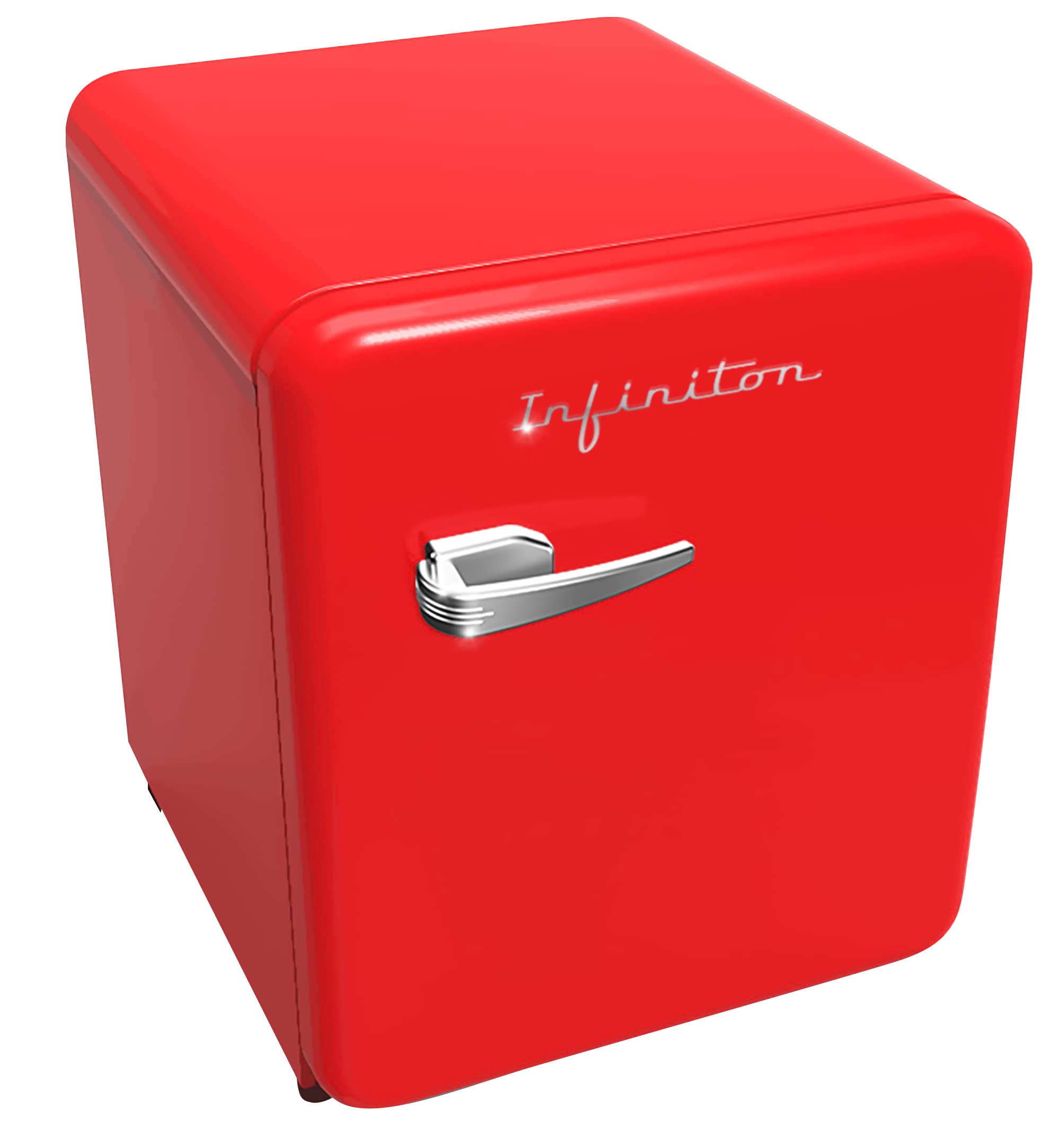 INFINITON CL-V48 - Frigorífico Vintage, Rojo, 46L, 1 puerta, Chilling Area, Tirador vintage Look Inox, Silencio 41dB