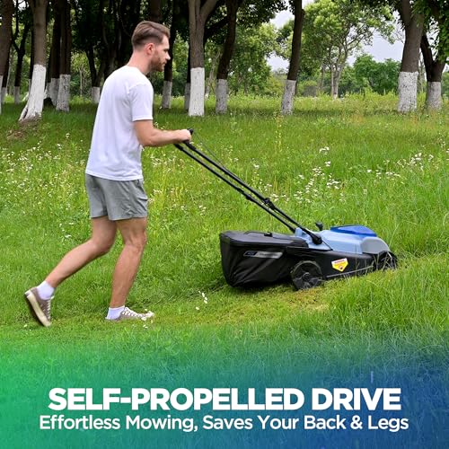 Image of 18-Inch Electric Lawn Mower, 40V Self-Propelled Cordless Lawn Mower with 4.0Ah Battery & Charger, Brushless Motor, 2-in-1 Mulching & Bagging, 6-Position Height Adjustment, for Small to Medium Yards