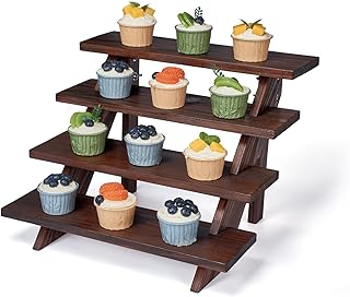 Wooden Rustic Cupcake Stand for 24 Cupcakes, Stepped Wood Display Stand for Weddings, Tiered Party Table Display Riser for Food , Dessert, Cookie, Decor, Craft Show, Brown