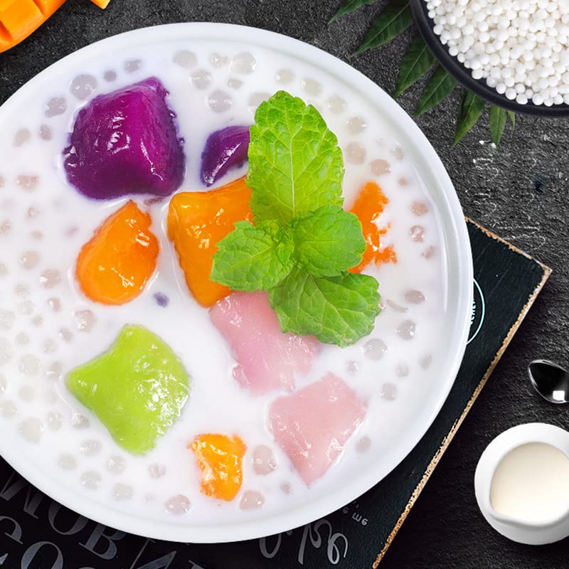 Miniatura 8 de Sago, leche de coco, rocío de sagú, granos de sagú, fruta de mango cruda, ingredientes, ingredientes de postre de té con leche14.1oz