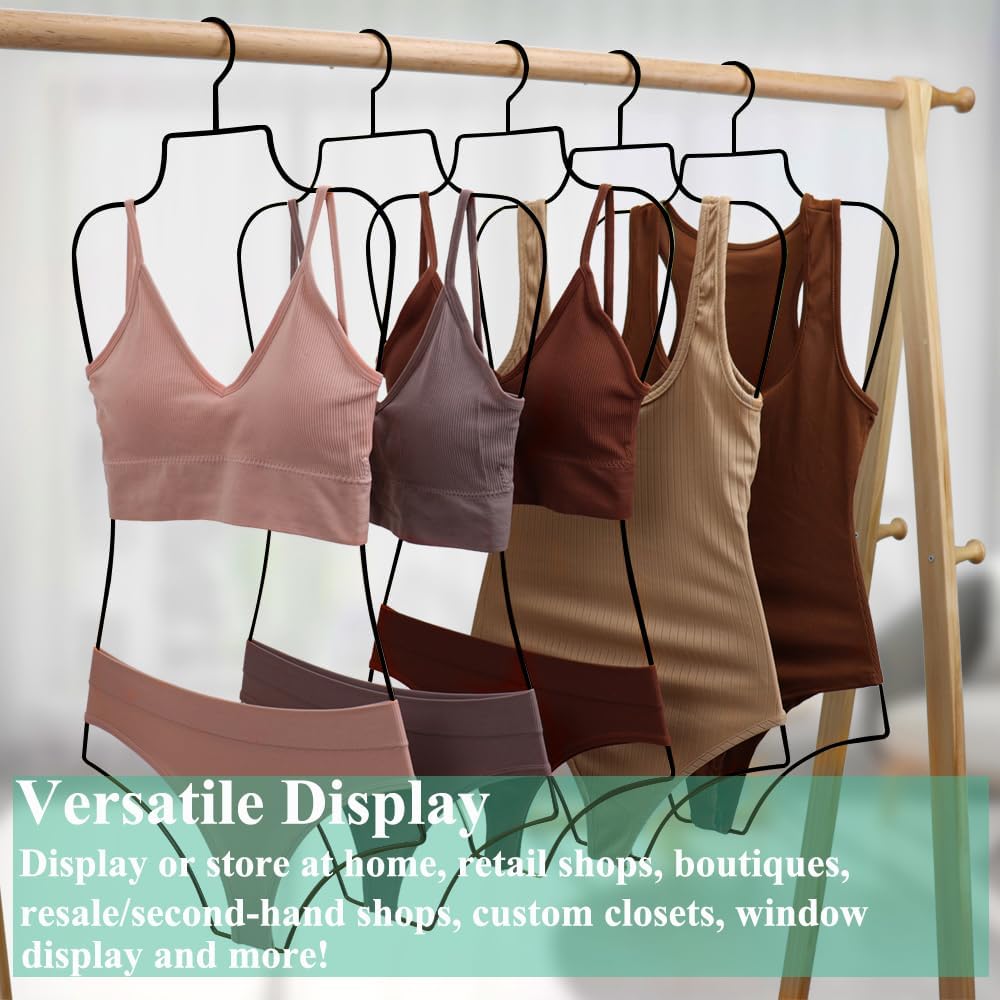 Black Body Shape Display Lingerie Hangers 15 Pack, Sturdy Metal Wire Bikini Swimsuit Hanger for Bra Swimwear Bathing Suit, Mannequin Hanging Rack for Women's Boutique Clothes Coat (Large Size)